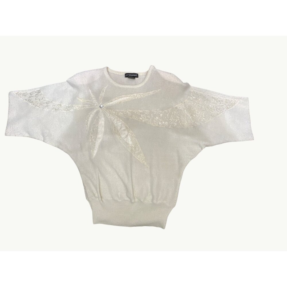 Vintage Counterparts Ivory Boho Sweater With Embroidered Floral Design Size S - Picture 8 of 10
